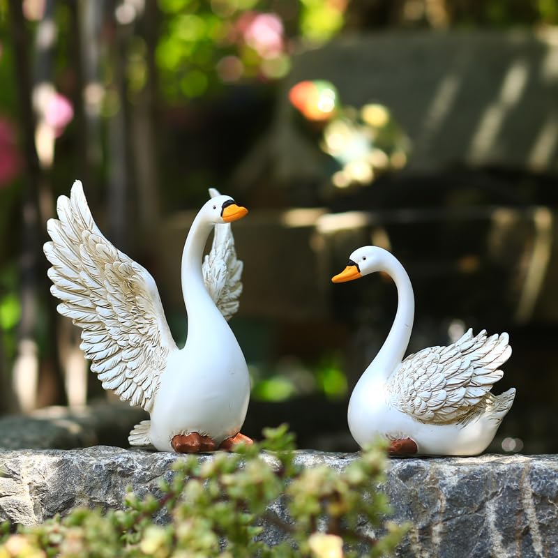 Simulation Tier Harz Handwerk Ornamente Schwan Garten Outdoor Teich Tierbild Heimdekoration Zubehör Pflanzen Topfpflanzen (Size : C)