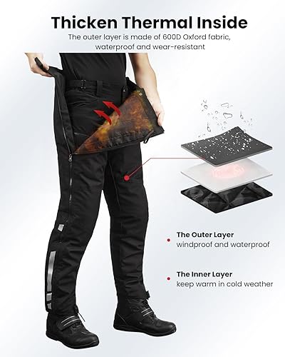 Miniatura 4 de ILM Pantalones desmontables para montar en motocicleta de invierno para hombre, CE 2, blindados con cremallera de pierna completa, para clima frío