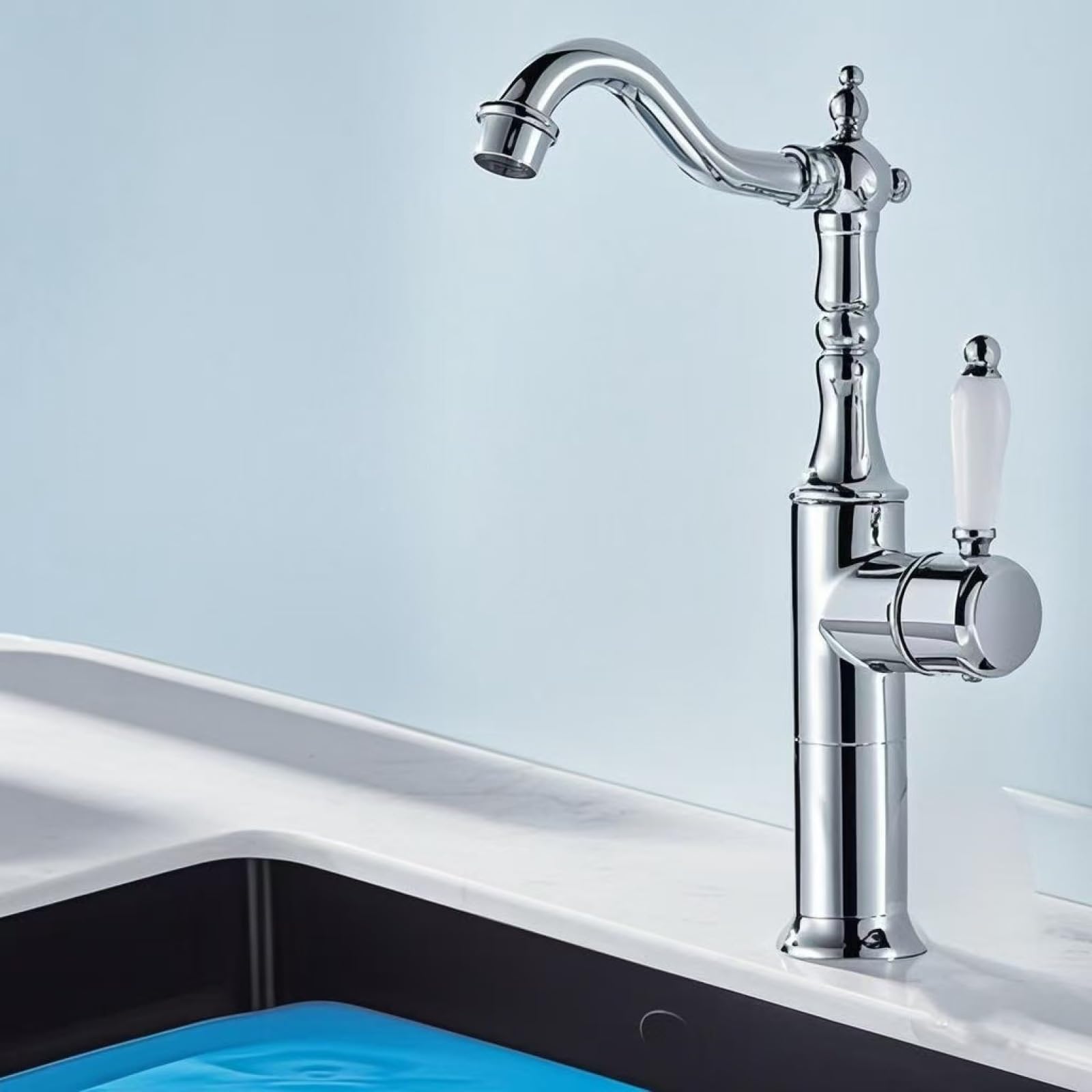 Fanjubei Bright Silver [High] Kitchen All-Copper Classic Sink Vegetable Basin Creative Hot And Cold Water Faucet,