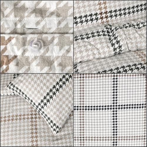 Sleepdown Houndstooth Check Natural Black 100% Brushed Cotton Reversible Duvet Cover Set with Pillowcases - Double (200cm x 200cm) - Image 4