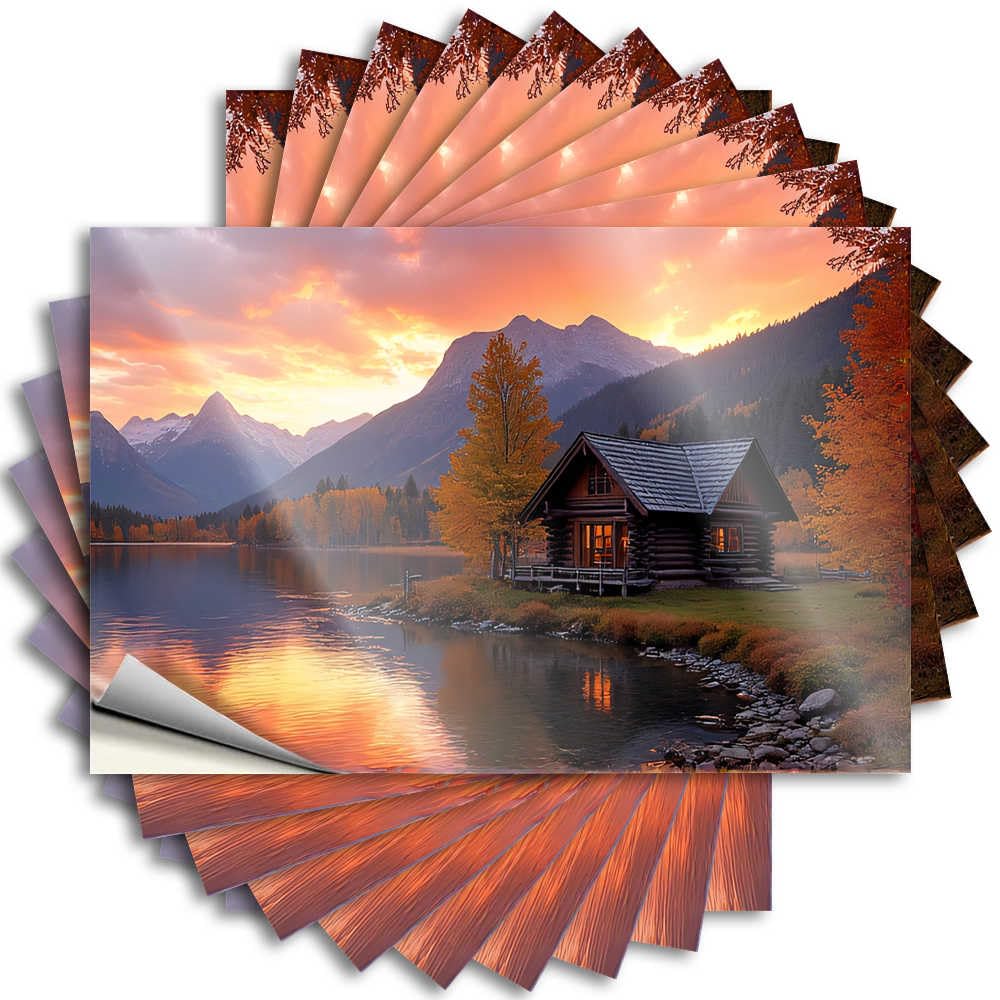 Bumper Outdoor Fall Decor Waterproof Vinyl Sticker | Autumn Serenity: Cabin By The Lake At Sunset Coffee Bumper for Winter DIY Projects(6X9CM)