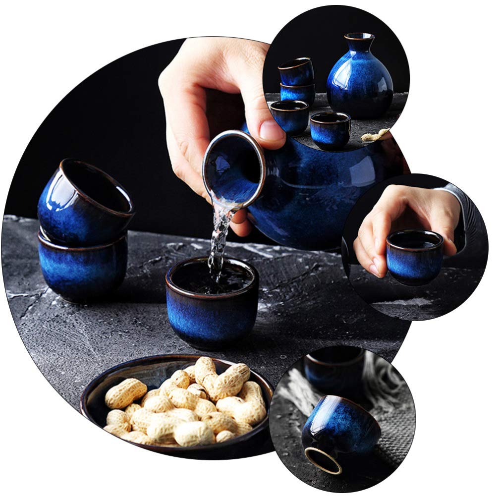 Ensemble de saké en céramique Comprenant 1 Bouteille Tokkuri et 4 Tasses Ochoko pour saké Chaud Froid