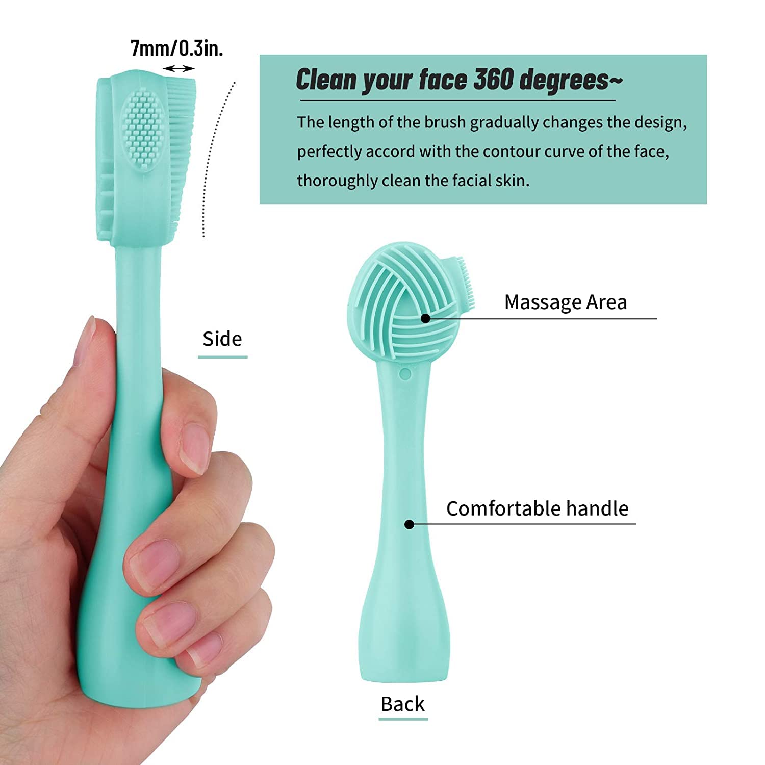 SYGA Face Cleasing Brush Silicone Face Scrubber Exfoliating Wash Brush Dual Face With Flexible Spatula Nose Cleaning Cream Applicator Mask Collector Great for Face Clean Care and Make Up- Green 4