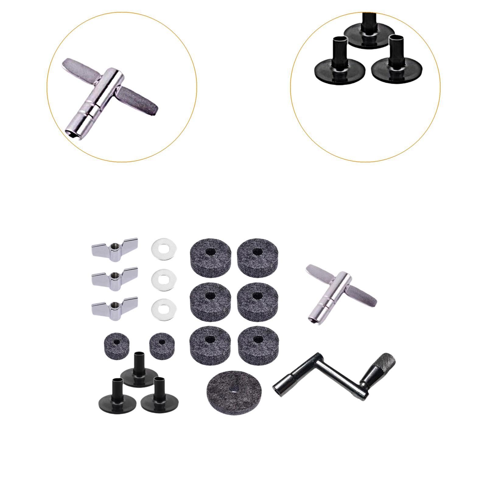 Menolana 20Pcs Cymbal Replacement Cymbal Felts Washers Clutch Felts Wing Nuts Equipment Cymbal Sleeves and Washers Cymbal Felt Pads, Gray