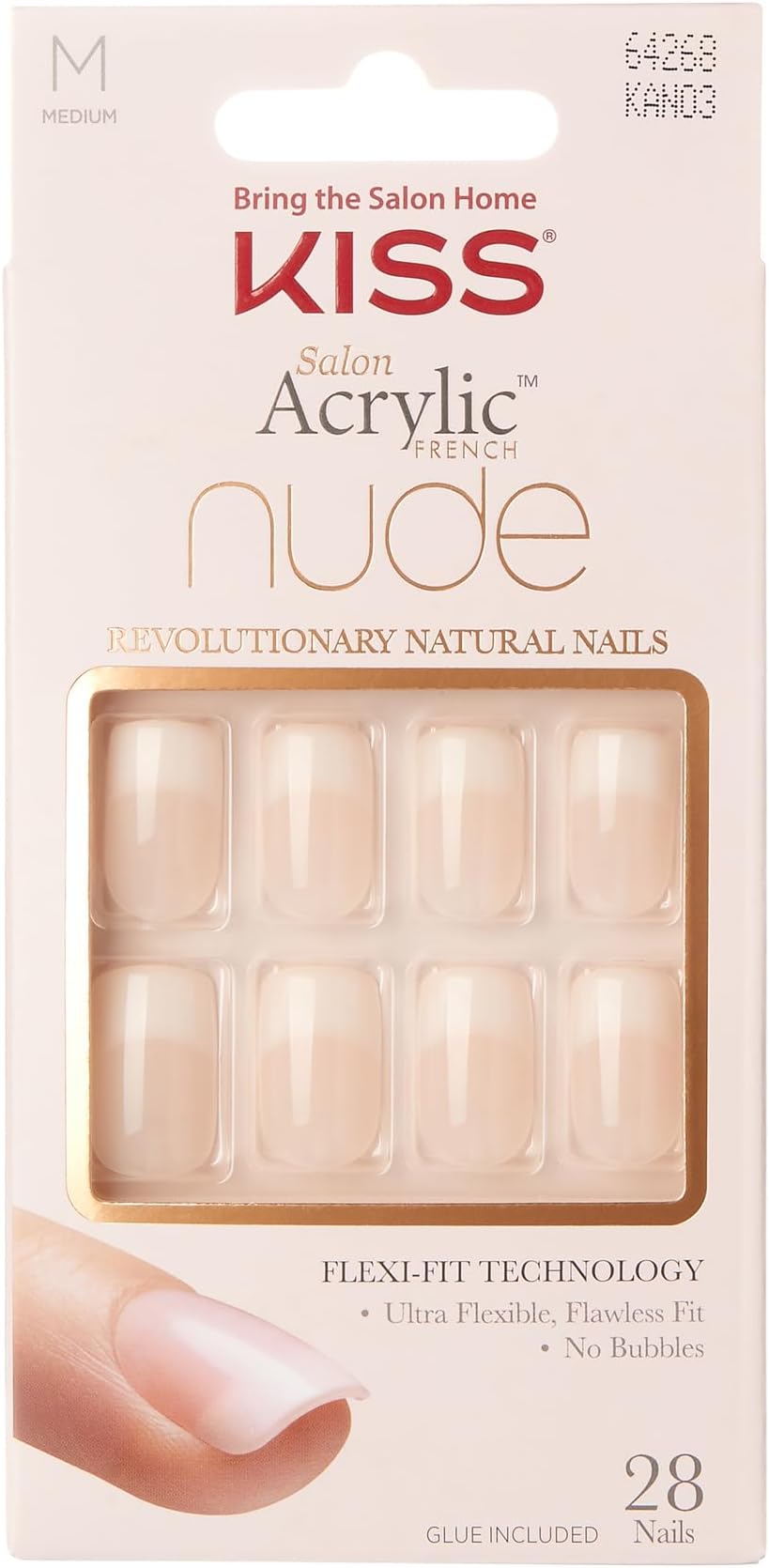 Kiss Salon Acrylic French Nails KAN03C, Nude, 28 Nails