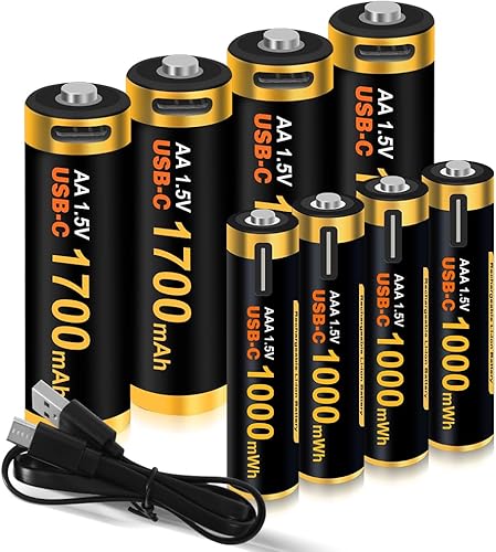 Miniatura 7 de Baterías C recargables de 1.5 V de litio de tamaño C LR14 con carga rápida USB-C, 2 piezas de alta capacidad en 1500 ciclos 5550 mWh para luces