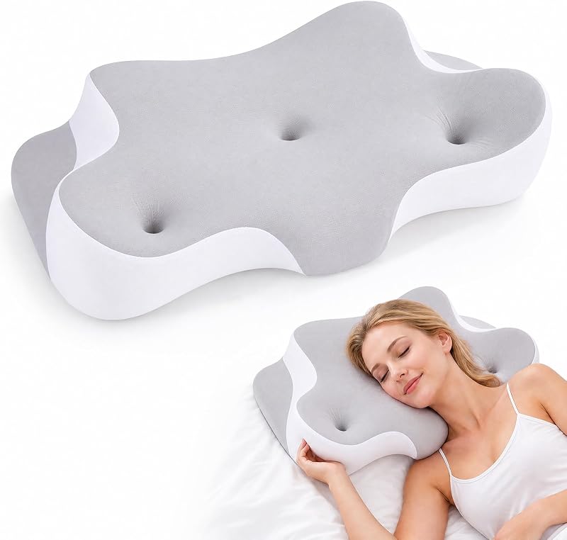 Sweetcrispy Cervical Neck Pillow for Neck Pain Relief, Ergonomic Contour Memory Foam Pillow for Side Back & Stomach Sleepers with Cooling Breathable Cover