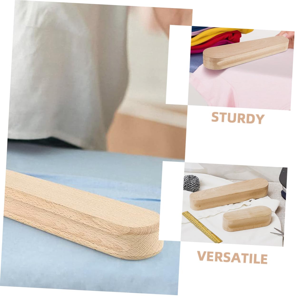 Badajo de Costura de Madera Khaki 2 Piezas para Costura Precisa | Superficie Lisa y Plana, Juego de 2 Unidades, Accesorio para Labores de Confección