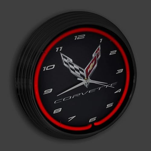 Miniatura 2 de Blue Oval Industries Corvette C8 Reloj de pared de neón con luz roja 2020 de 15 pulgadas