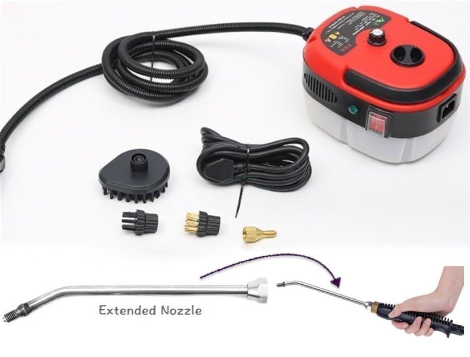 Nettoyeur Vapeur Haute Pression 2500 W, Nettoyeur Vapeur Portable Avec 3 Têtes De Brosse Et Chauffe Rapide En 10 Secondes(Red,220V)