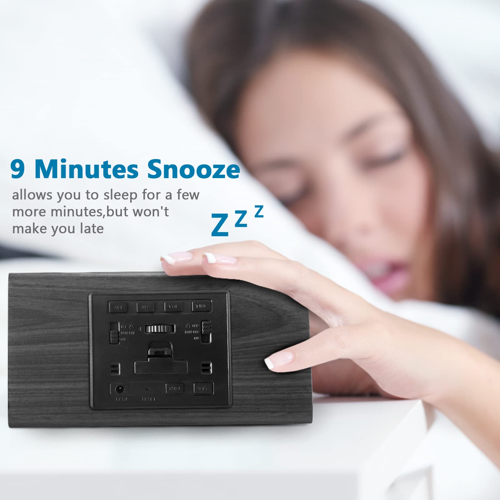 Kogonee Wooden Digital Alarm Clock, 0100 Dimmer, 2 Alarm Settings