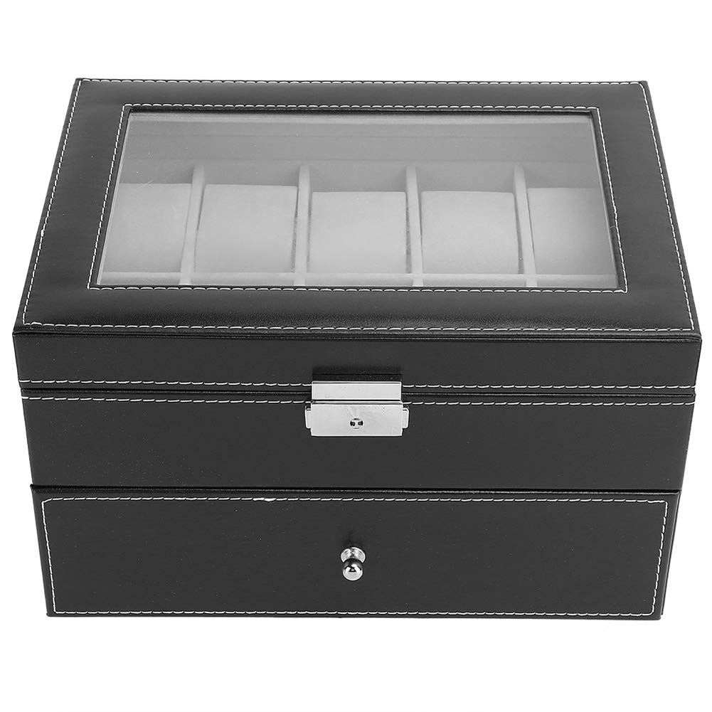 Custodia Porta Orologi a Doppio Strato per 20 Orologi in Velluto Nero e Pelle PU, Ideale per Collezionisti e Appassionati