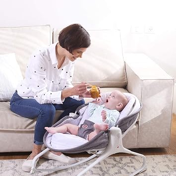 Tiny Love Rocker, 0+ Months, Up to 9 kg, Music & Lights, 3 Reclining Positions, Lightweight, Portable, Soft Vibrations, Adjustable Toy Arm, Magical Tales, Redesign Grey
