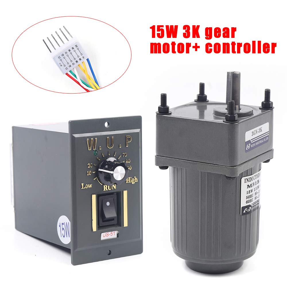 110V 15W Ac Gear Motor Electric Single-Phase Motor Gear Motor 0-270RPM Electric Variable Speed Adjustable Controller Governor Geared Motor and Adjustable Speed Controller Combo(Reduction Ratio: 1:3)