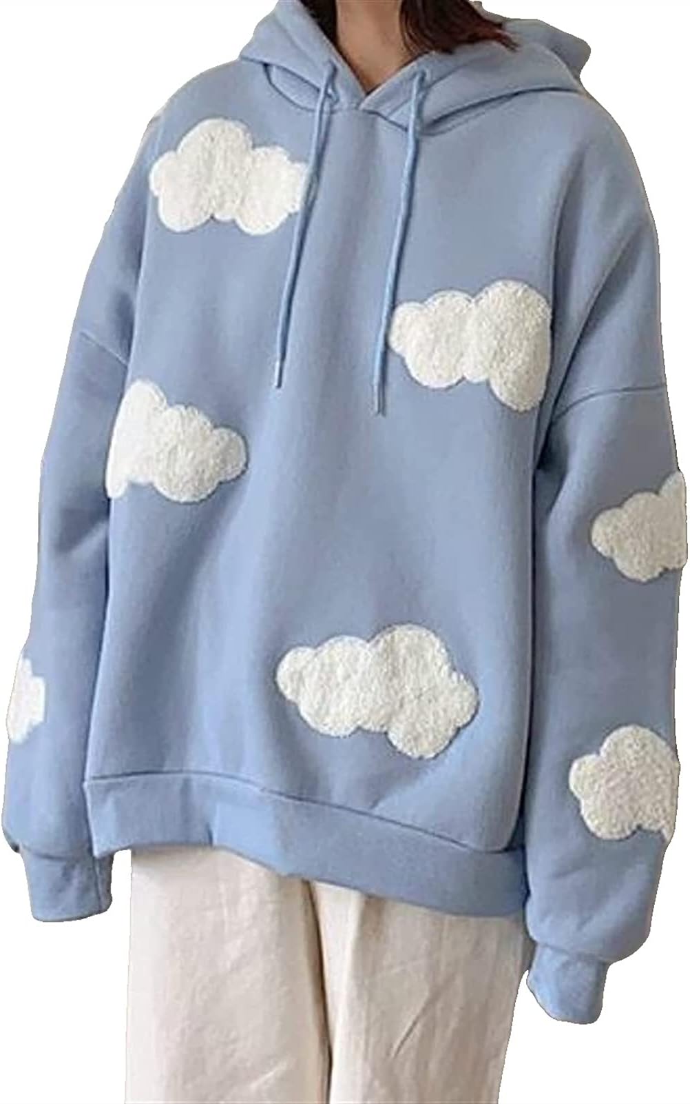 Zzple Kawaii Hoodie Women's Harajuku Wind Loose Cloud Sweater Kawaii Vintage Loose Knitted Sweater Pullover (Color : Blue, Size : Large)
