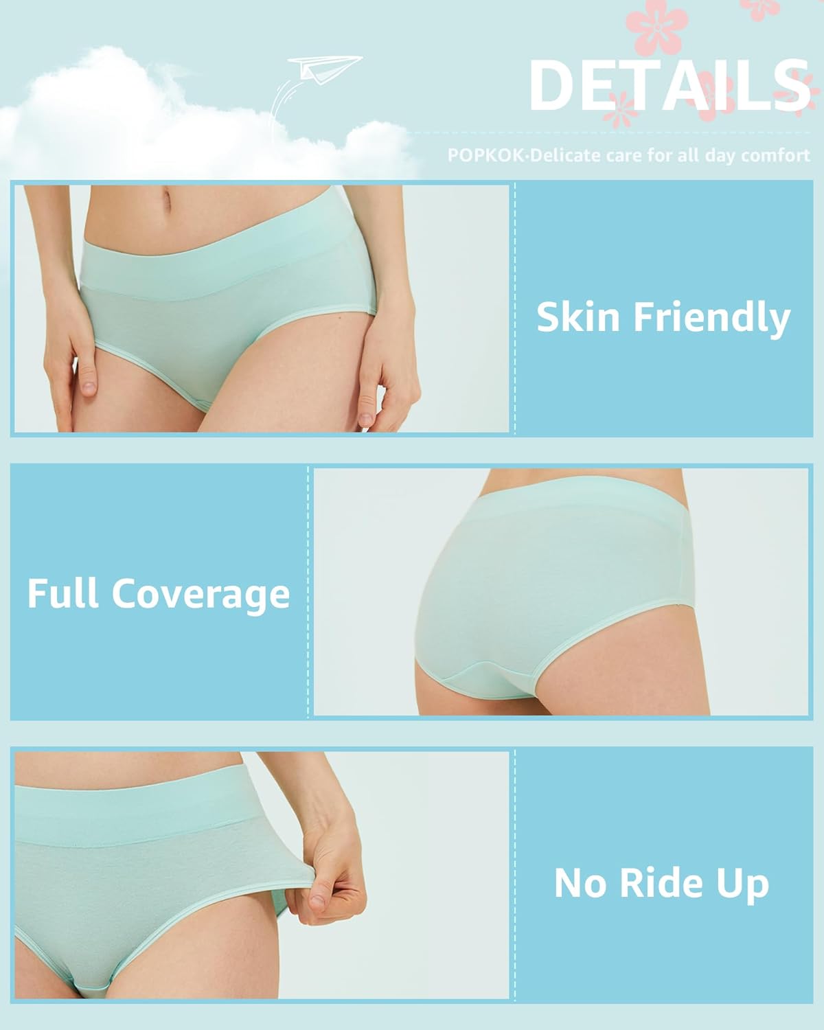 POPKOK Teen Girls Cotton Underwear Mid Waist Brief Panties 6 pack - Image 4