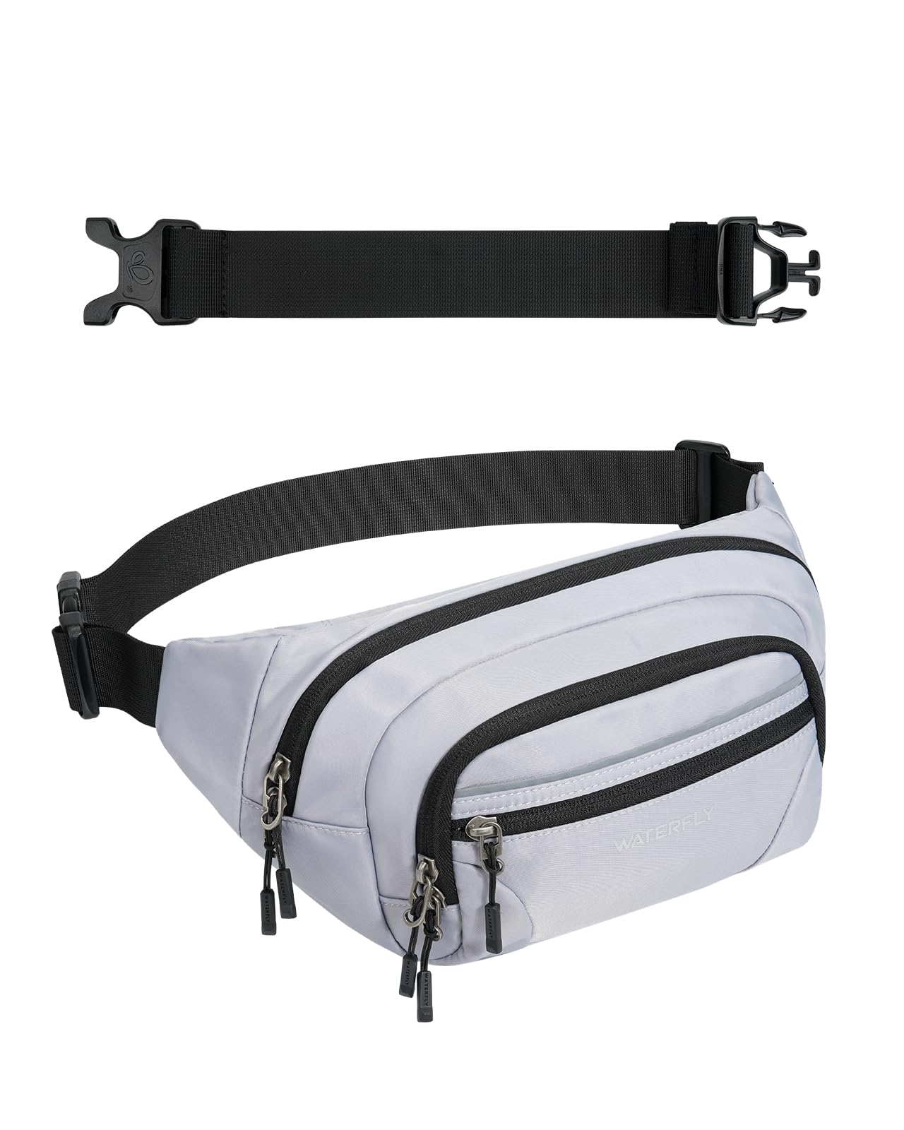 WATERFLY Riñonera para hombre y mujer: riñonera grande con protección RFID con correa de extensión, elegante bolsa deportiva para viajes, senderismo y exteriores, gris, Riñonera grande
