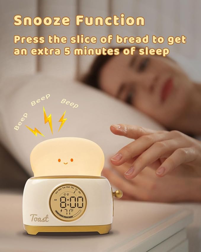 BANDIANCY Cute Alarm Clock Desktop Accessories, Toaster Lamp Clocks, Rechargeable Toast Alarm Clock, Portable Light with Timer, Gifts for Baby Kids Girls Teens Teenages photo 3