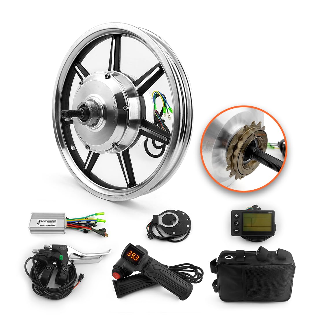 L-faster 14 Pouces 36V 350w vélo électrique LCD Pouce accélérateur arrière entraînement brushless moyeu Moteur Roue Conversion Kit avec poignée LCD (24V350W no Tire)