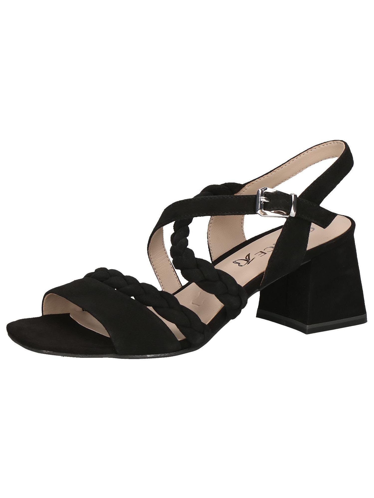 CAPRICE Women Sandals Heeled Leather with Footbed, Black (Black Suede), 7.5 UK