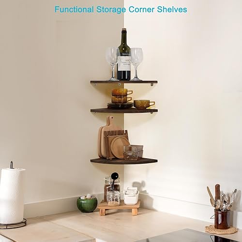 Miniatura 2 de Estantes Joiishom 3, rústicos de madera para esquina de pared, 10x10x0.7 pulgadas, capacidad de 42 libras