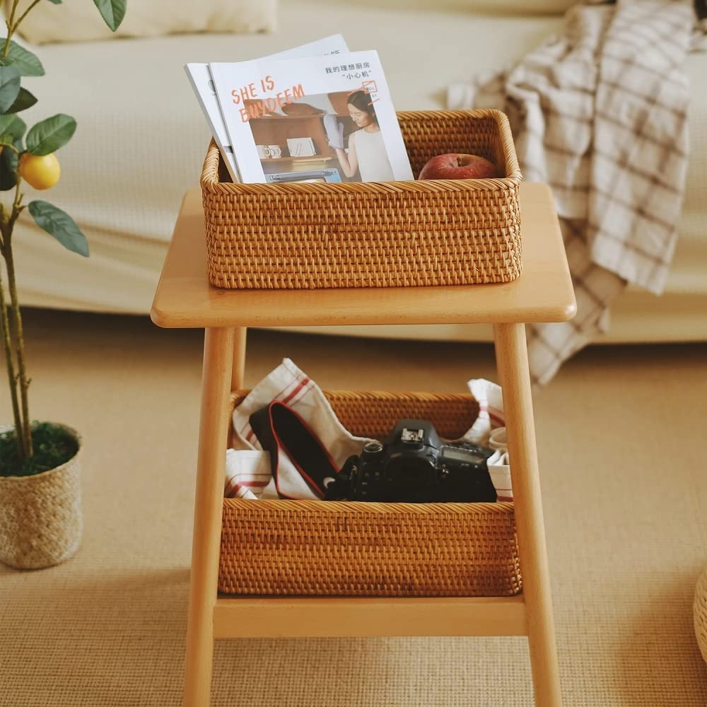 Cesta de Almacenamiento Rectangular portátil de ratán para Cocina, Ideal para Llevar artículos Diversos de Escritorio.