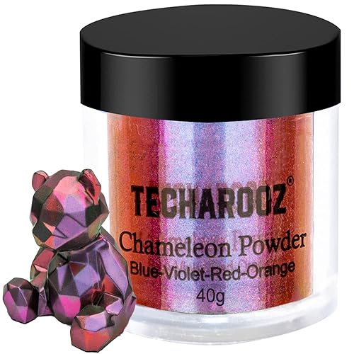 TECHAROOZ Polvo de mica camaleón (azul-violeta-rojo-naranja)  1.41 onzas de polvo de mica con cambio de color  Purpurina holográfica para