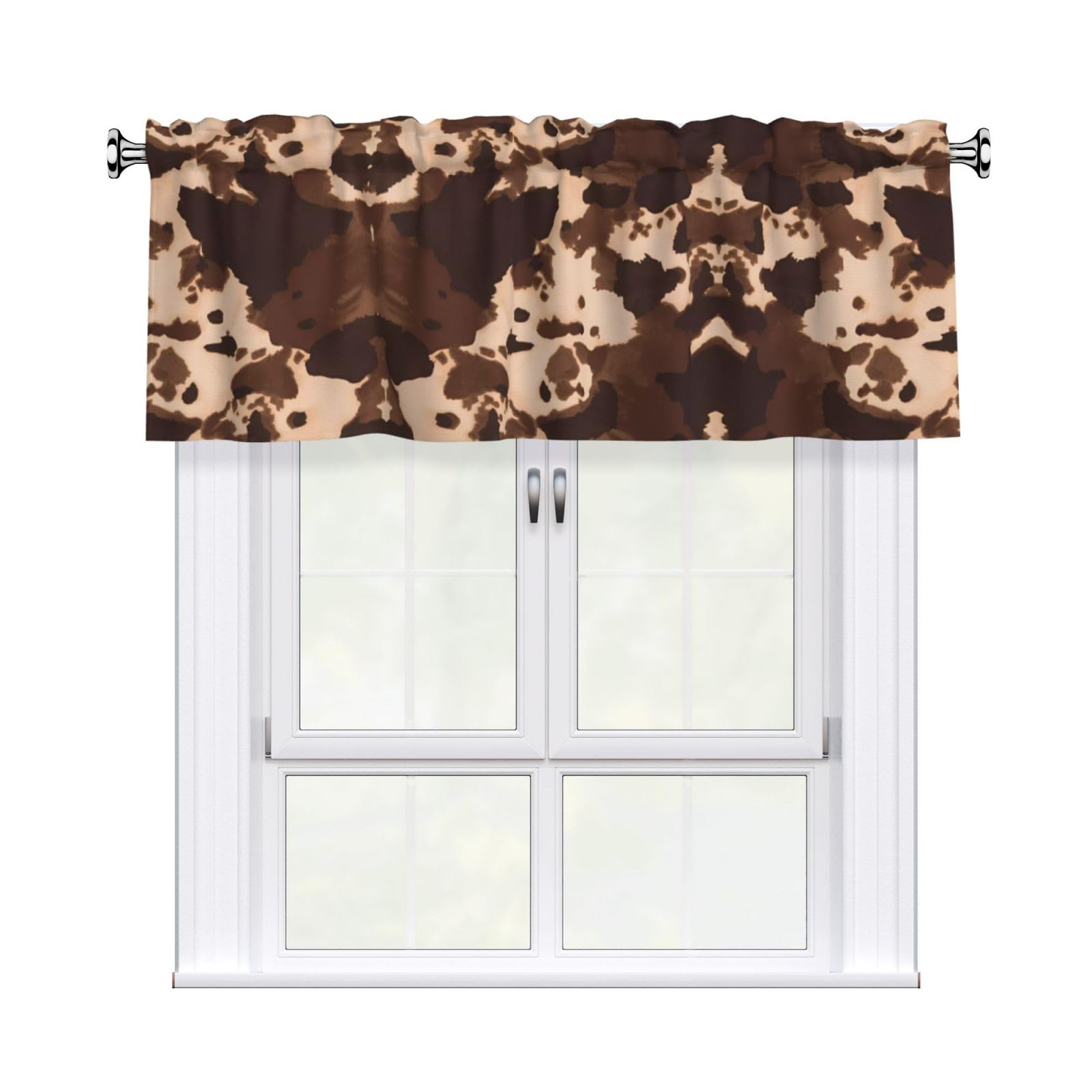 WHJDPP brown cowhide art Prints Curtain Valance 54x18 Inch - Peach Skin Window Cover with Printed Design, Filtering Light for Kitchen Decor