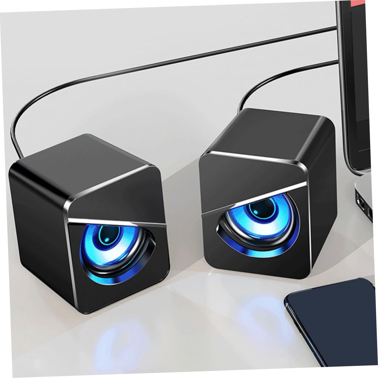 SEWACC 1Pair USB Powered Desktop Speakers with Ambient Light Wired Loudspeaker Box for Home Computer Enhanced Stereo Sound with Independent Volume Control for Gaming