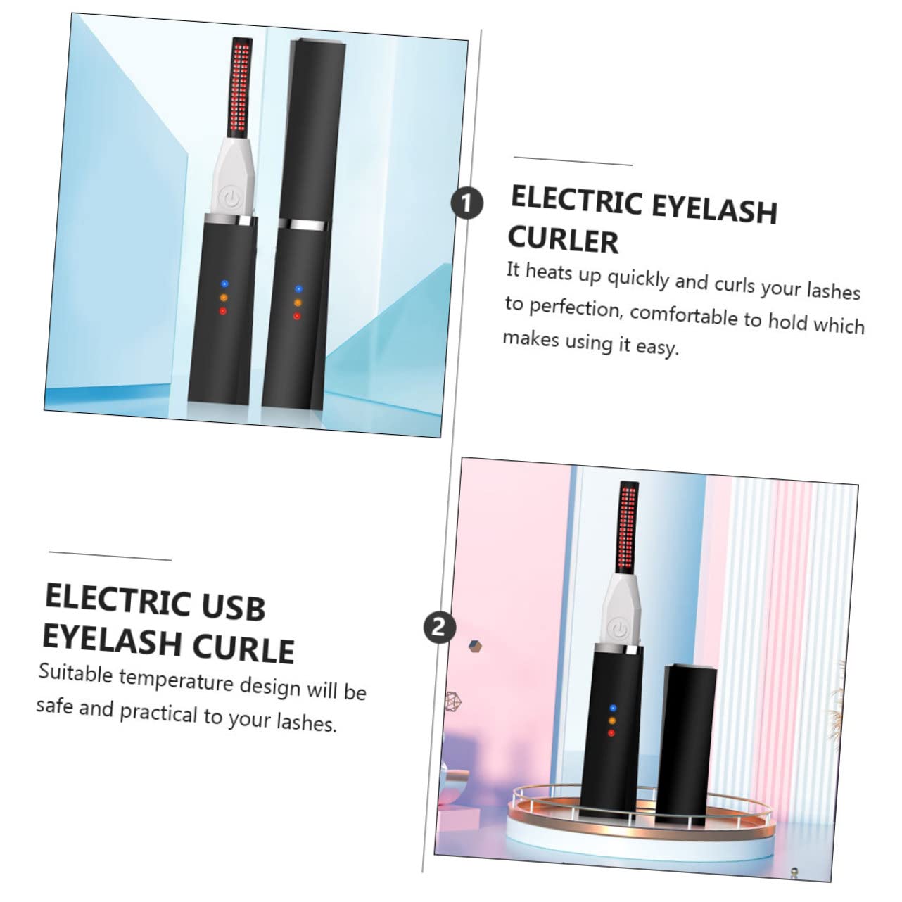 FRCOLOR 2 Piezas rizador de pestañas rizos de pestañas multiusos rizador eléctrico reina rizadores de pestañas rizos de pestañas femeninos de larga duración USB bigudí