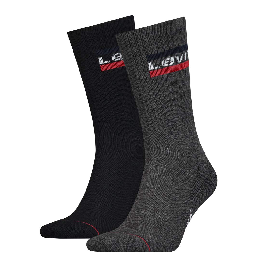 Levi's Men's Levis 144ndl Regular Cut Sprtwr Logo 2p Calf Socks Not Applicable, Multicolour (Mid Grey/Black 208), 35/38 (Manufacturer Size: 035)