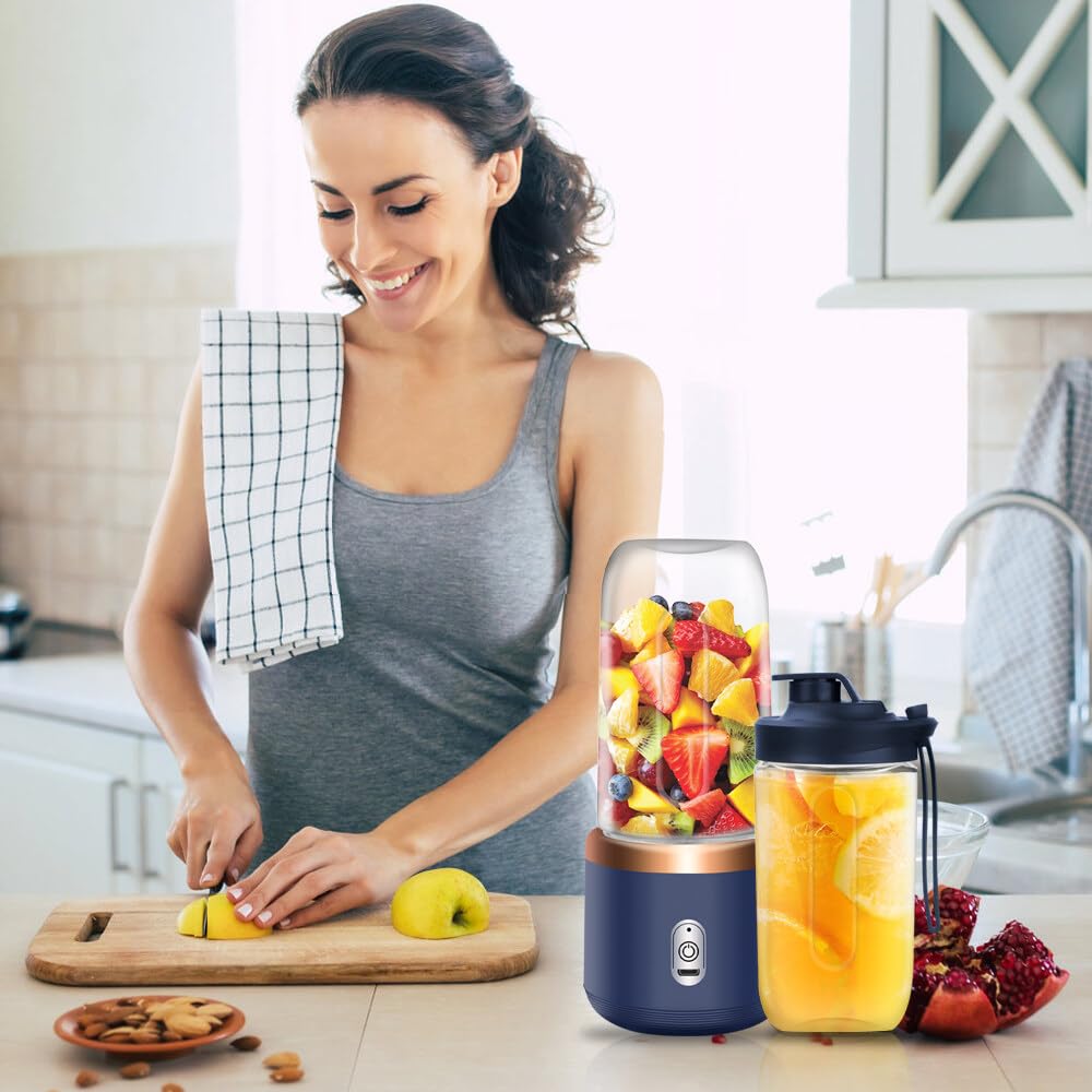 Przenośny blender, TGKYK 400ML Smoothie Mikser z filiżankami, szczotkami i 6 ostrzami, przenośny blender, mini blender do przygotowywania koktajli mlecznych, soków owocowych, smoothie