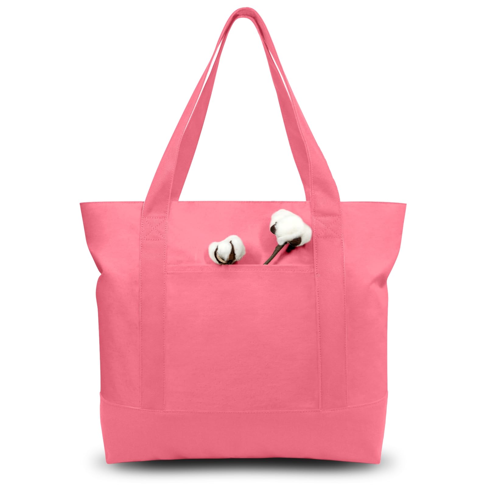 TOPDesign 6-Pack Canvas Tote Bags with an External Pocket, Reusable Grocery Shopping Bags, Top Zipper Closure, Daily Essentials (Rose Pink) Rose Pink 6