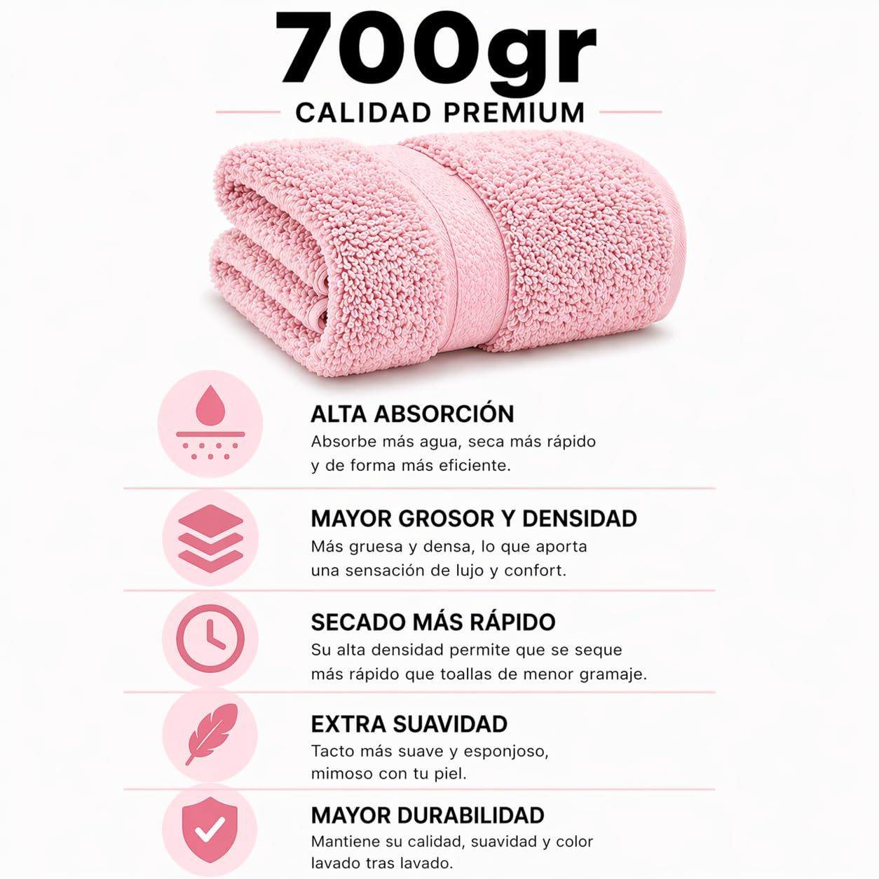 TRAMAS+ Pack 4 Toallas 100% Algodón 700 gr, Lavabo y Ducha