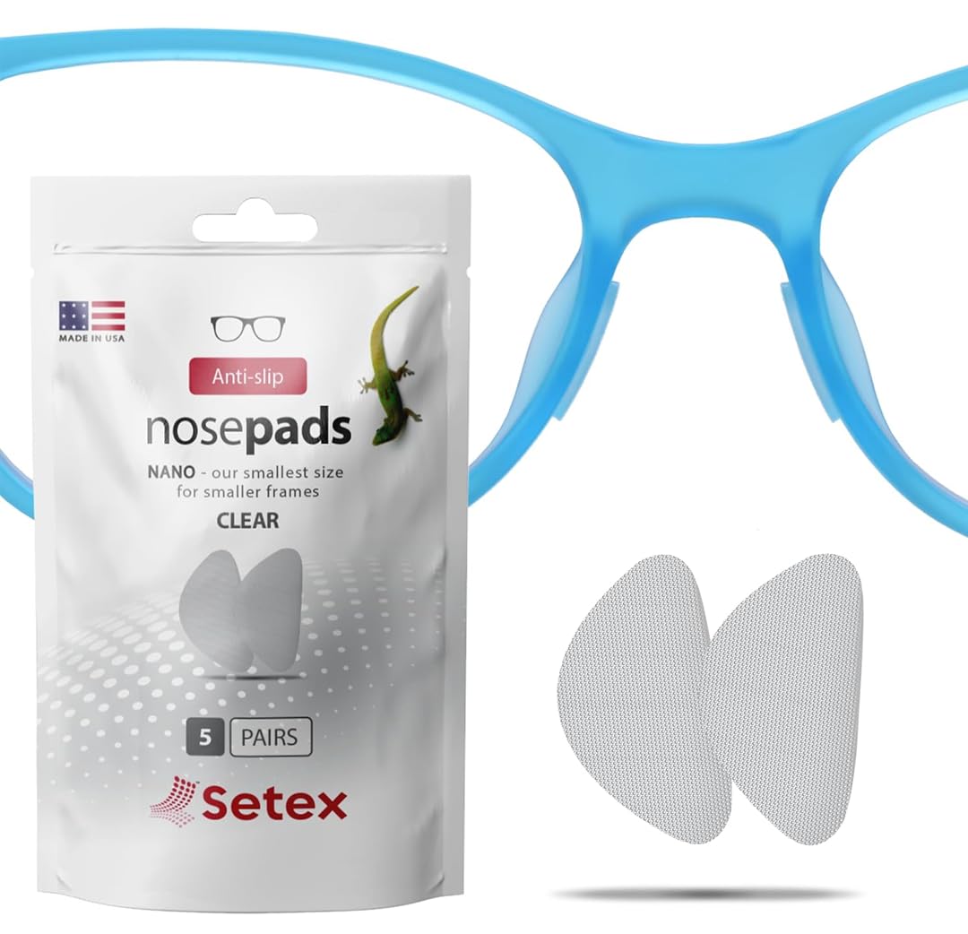 Setex Gecko Grip Nano 0.6Mm Antypoślizgowe Noski Do Okularów (5 Przezroczystych Par), Najmniejsze I Najcieńsze Dostępne, Innowacyjnych Mikroteksturowanych Włókien Na Każdy Nosek, 0.6mm × 6mm × 11mm