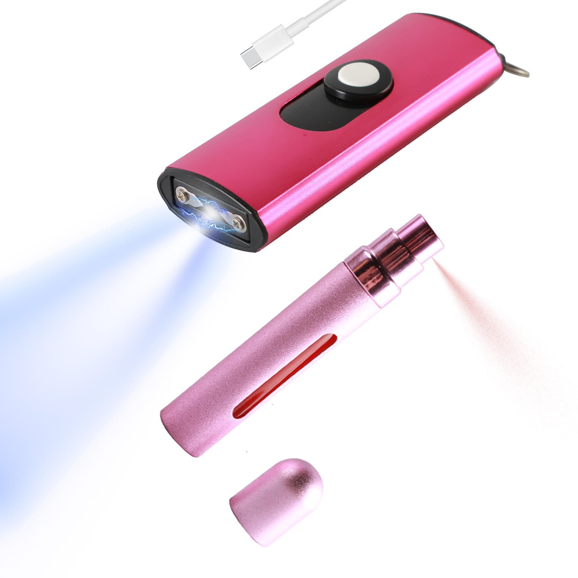 Gold MagiUSA Lipstick Pepper Spray for WomenUltra & Portable Stun Gun Rechargeable with LED Flashlight-Compact Self Defense Tazer Keychain Design Non-Lethal Personal Protection Elegant Defense Tool