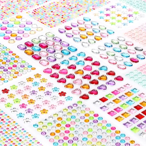 CraftWerk Glitzersteine selbstklebend 1.782 Stück - Bunte Strasssteine für Kreativprojekte, Scrapbooking, DIY - Bastelzubehör in verschiedenen Formen und Größen