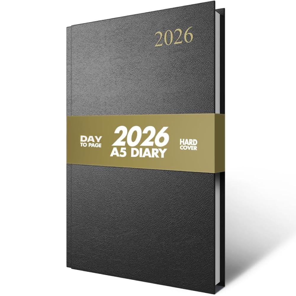 2026 Diary A5 Day Per Page - Planner & Organiser with Notes, Monthly Calendar, UK Holidays, Festivals, Dialling Codes & Conversion Charts | 2026 Diary A5 Page a Day for Home, Office & Work