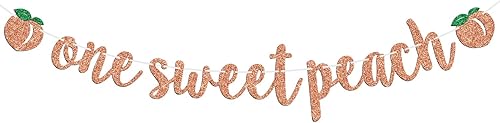 Cartel con texto en inglés One Sweet Peach con tema de durazno para niños, decoración de fiesta de baby shower, suministros para niños y niñas