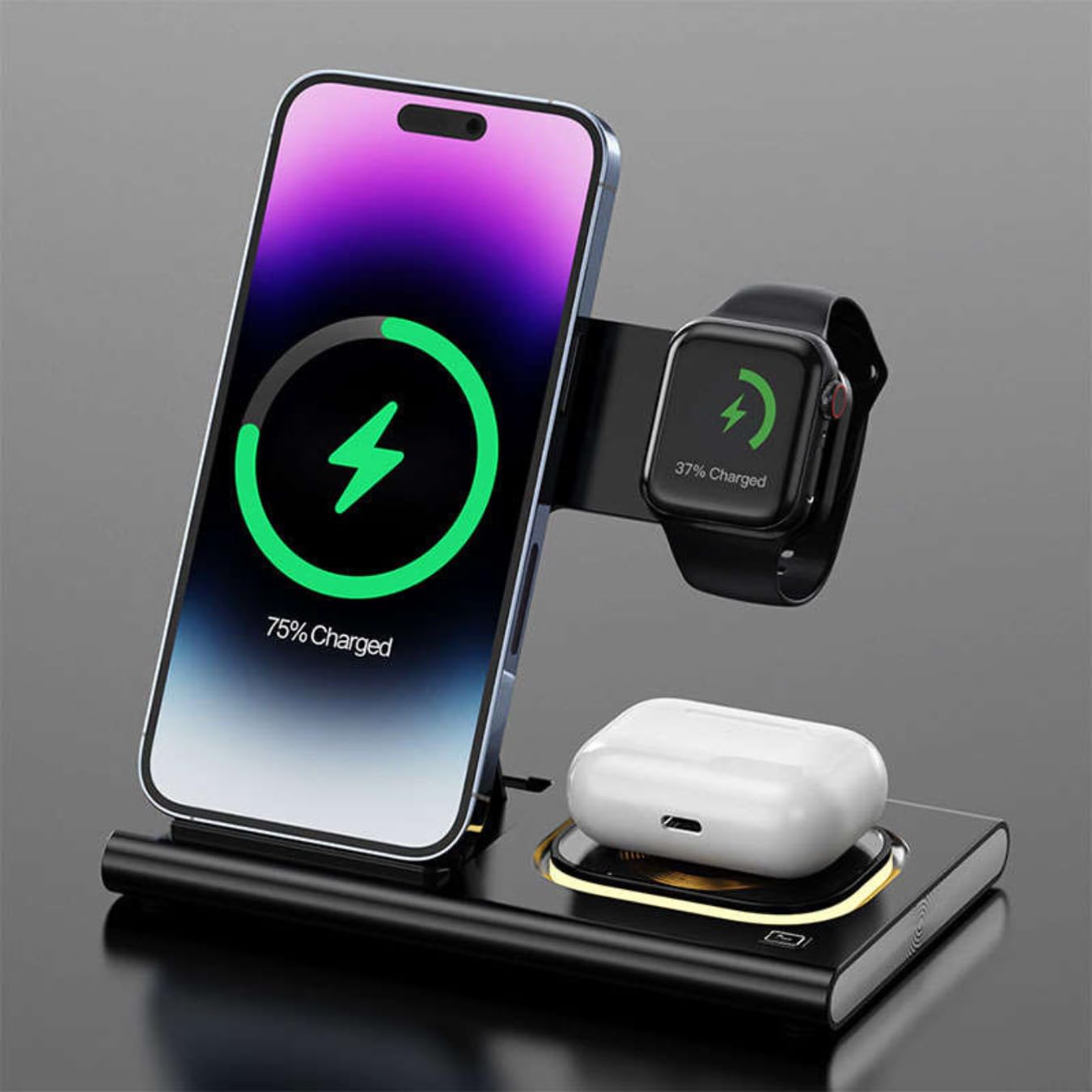 Davidex Station de Charge sans Fil Pliable 3 en 1, Chargeur sans Fil Mag-Safe, Compatible avec Les Séries i_Phone 12/13/14, Air_pods 2/3/Pro, Smart Watch (Noir)