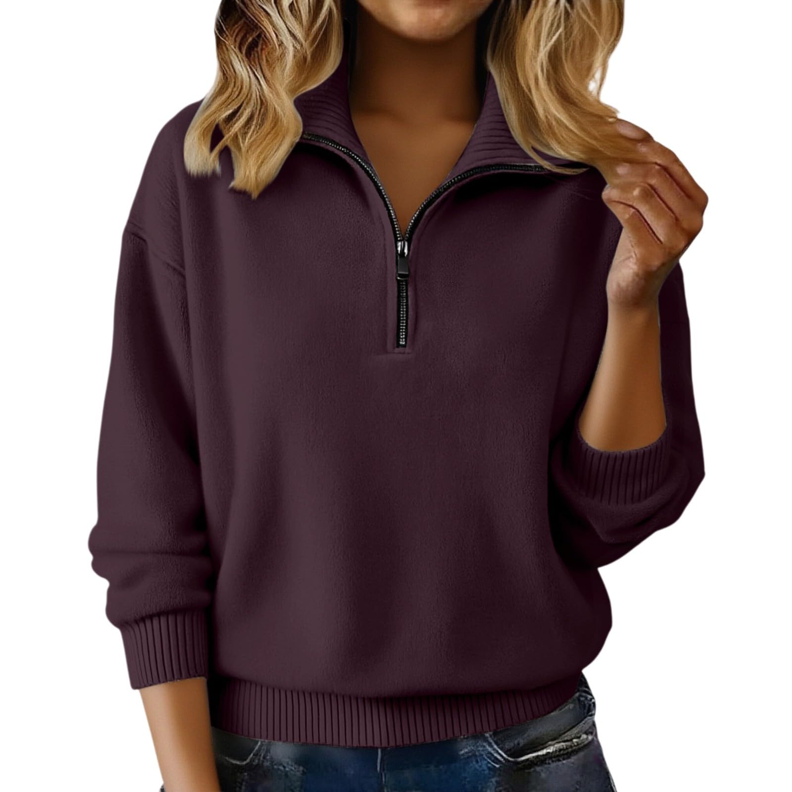 Cashmere Sweater for Women Oversized Quarter Zip Pullover Top Cozy Mock Neck Long Sleeve Sweaters Fall Winter Clothing