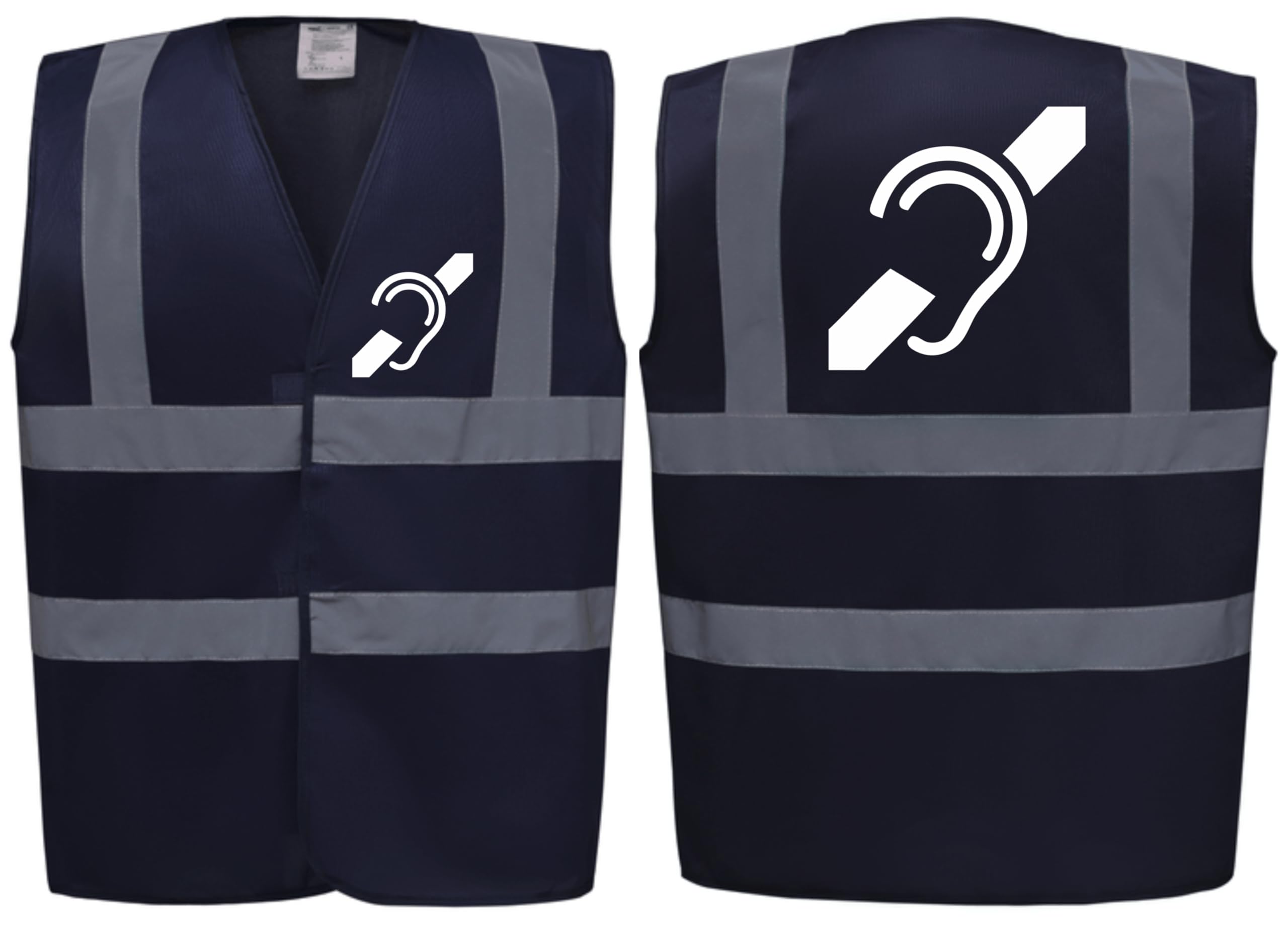 Brook Hi Vis Premium Safety Vest – DEAF Logo Printed Front & Back, High Visibility Waistcoat for Workwear, Available in 14 Vibrant Colours (UK, Alpha, XL, Regular, Regular, Standard, Navy)