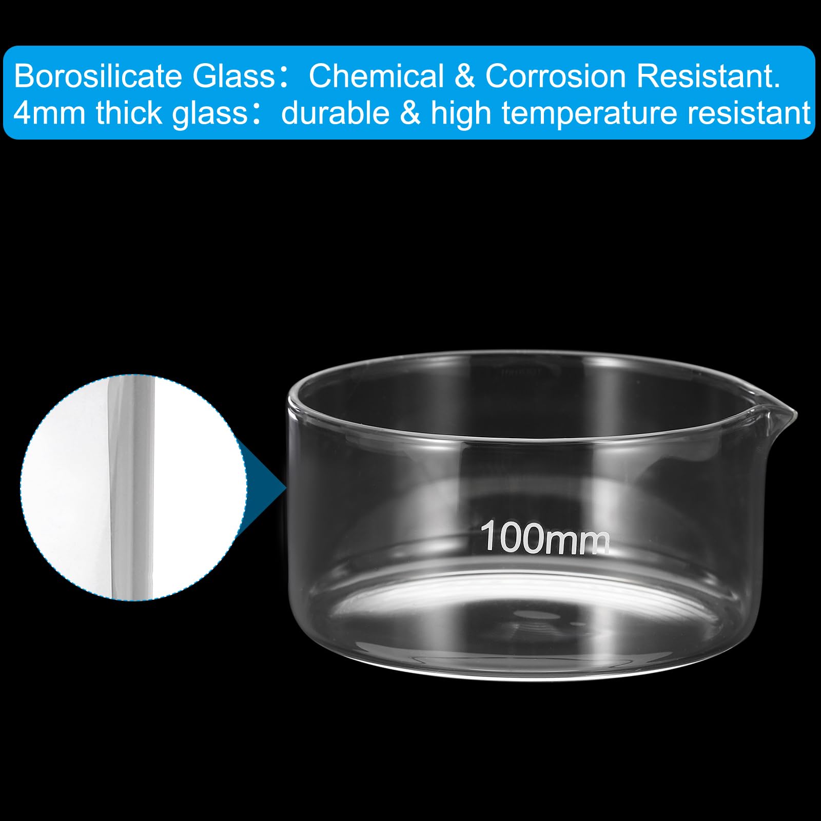PATIKIL 250ml Cristallisoir, Cristallisoir En Verre Borosilicate Avec Bec Fond Plat Plat De Laboratoire Plats D'évaporation Transparent Pour Laboratoire Cuisine Science Salle De Classe