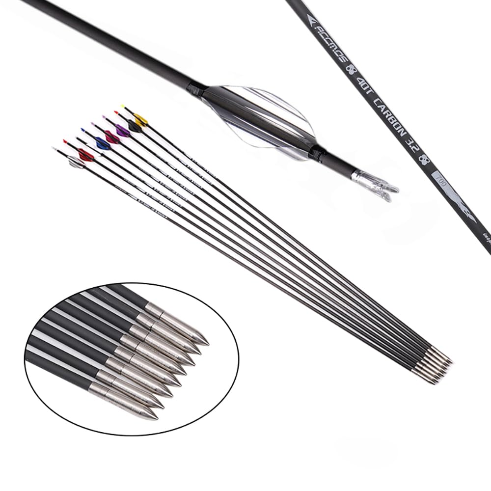 12 Pezzi Frecce con Piume a Spirale, Lunghezza Dell'asta 31 Pollici, ID 3,2 mm, Spine 350 (Silver 31inch)