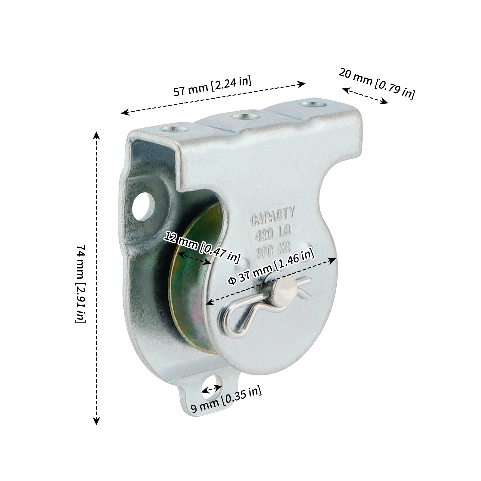 ZORUNNA 12 Pcs Wall Mount Pulley, 1-1/2" Ceiling Mount Pulley Fit 3/8" Wire Rope Zinc Plated Removable Small Pulleys With Load 420 Lbs For Lifting - View #5