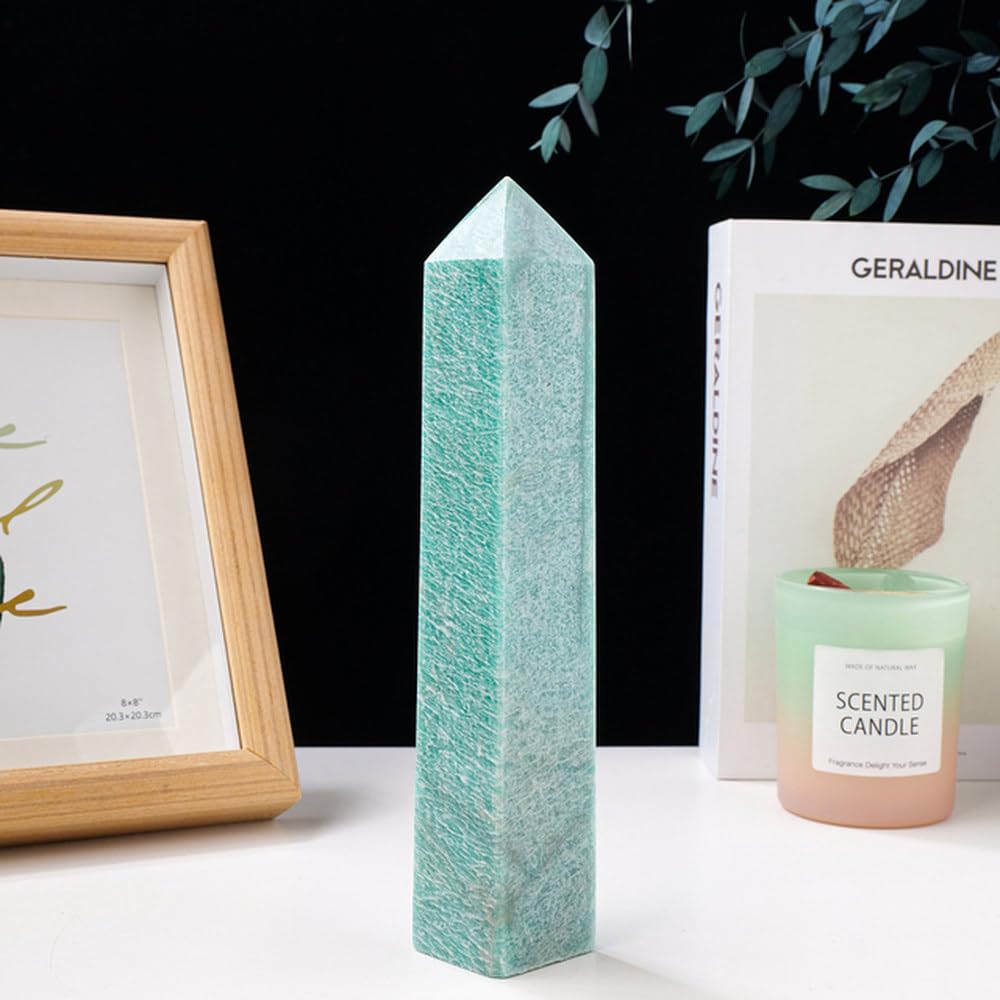 Punta de obelisco de amazonita contra la decoración aburrida: cristal natural LIJUCAI
