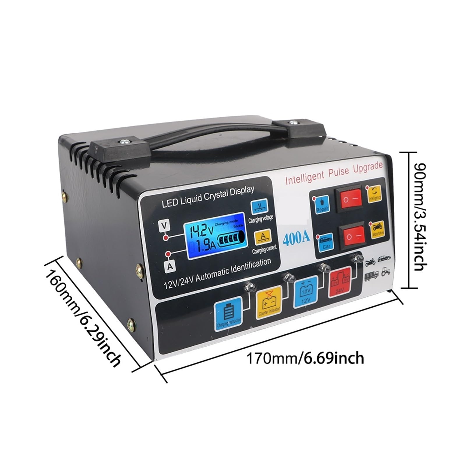 Inteligentna Ładowarka Samochodowa 12 V/24 V 220 W Wyświetlacz LCD O Dużej Mocy Naprawa Impulsów Pełni Automatyczna Wysoka Częstotliwość Wydajne Szybkie ładowanie