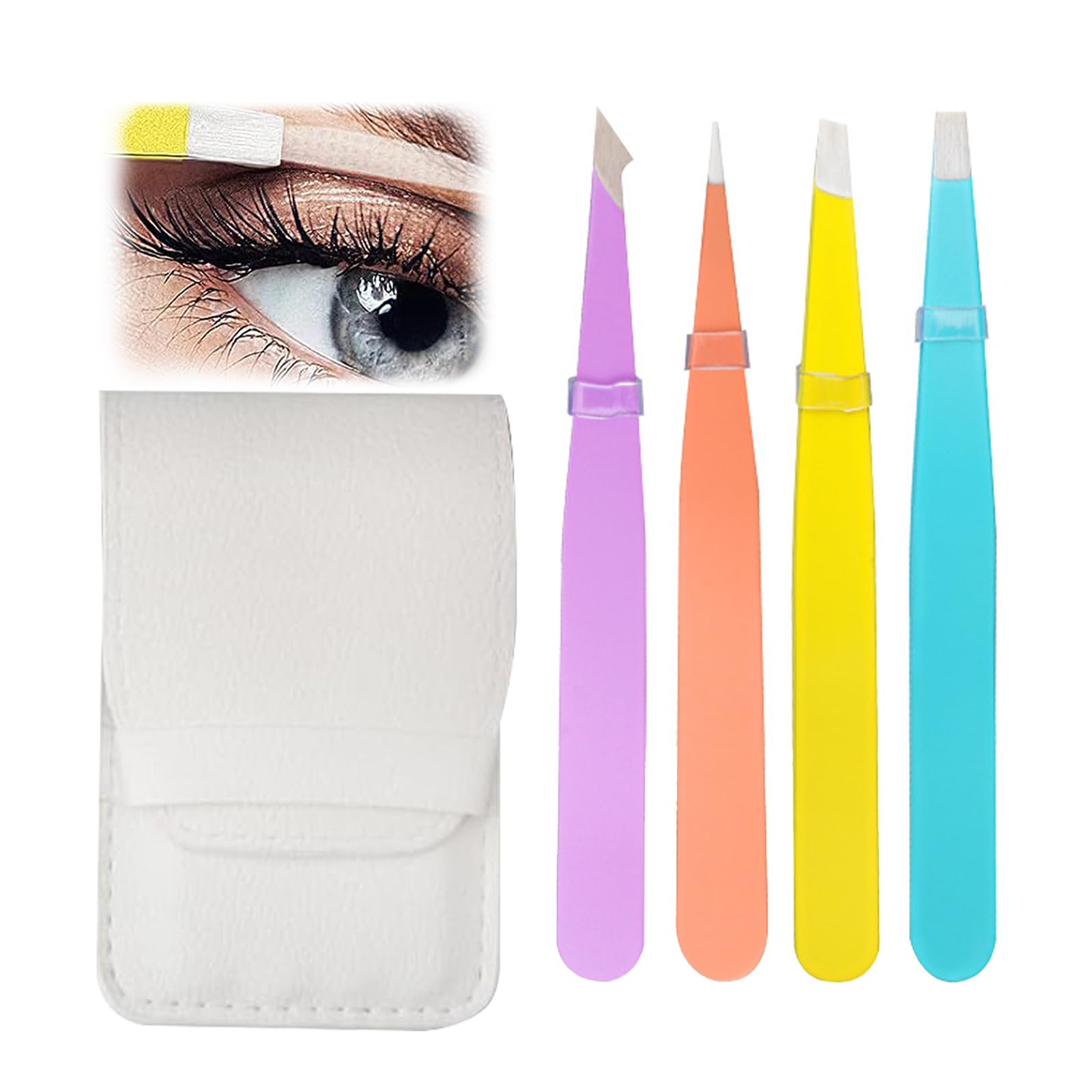 MisFun 4 Piezas Pinzas Depilar Profesionales, Pinzas Cejas en Acero Inoxidable, Depilar Depiladora Cejas Pinzas de Precisión para Cejas para Depilación Encarnada con Funda de Cuero
