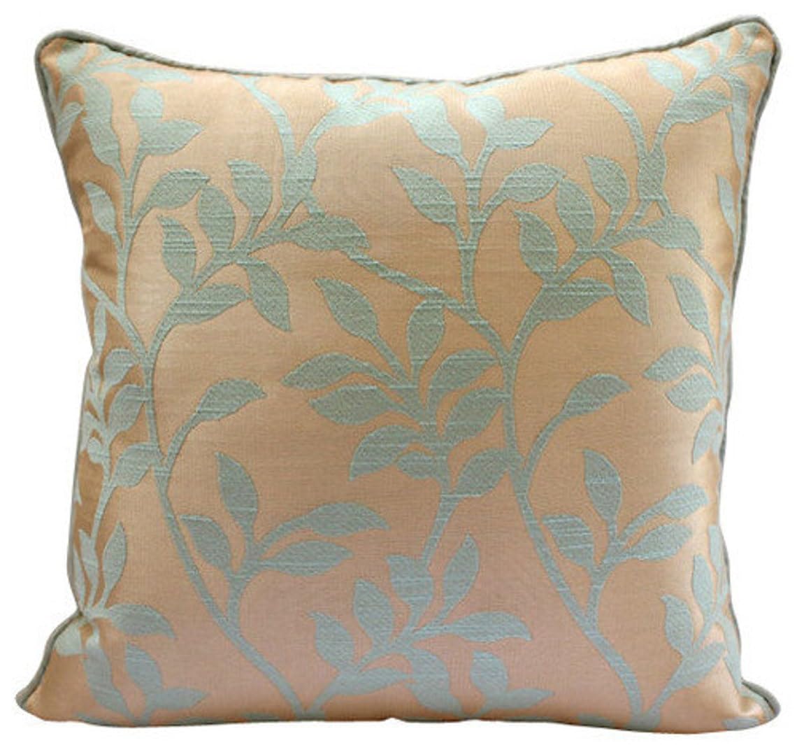 The HomeCentric Blue Decorative Cushion Cover, Beaded Blue Leaves Throw Cushions Cover, 40x40 cm (16x16 inch) Cushion Covers Decorative, Square Jacquard Cushioncase, Floral - Leafy Heaven โ image 1