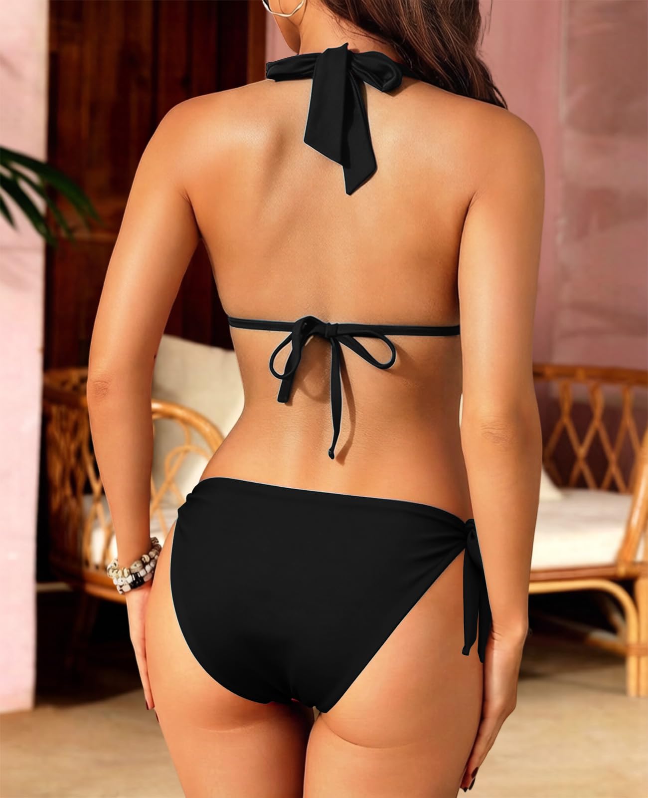 Rayson Bikinis de Triangular para Mujer Elegante Halter Traje de Baño Bikini Talla Grande Bañadores Mujer Dos Piezas Braga con Lazos Laterales